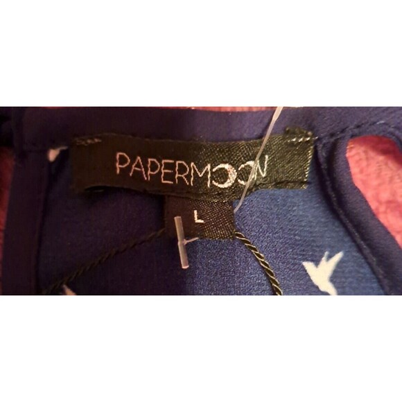 NWT Papermoon Womens Bird Print Top with Keyhole Neckline Blue Blouse Size Large - Picture 8 of 9